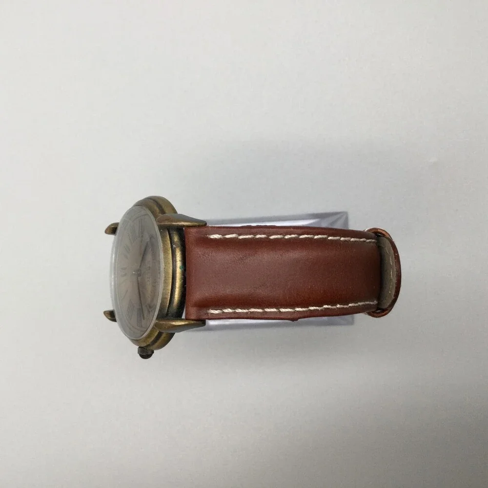 Relic Unisex Watch 34mm Bronze Dial Brown Leather Roman Numeral New Battery